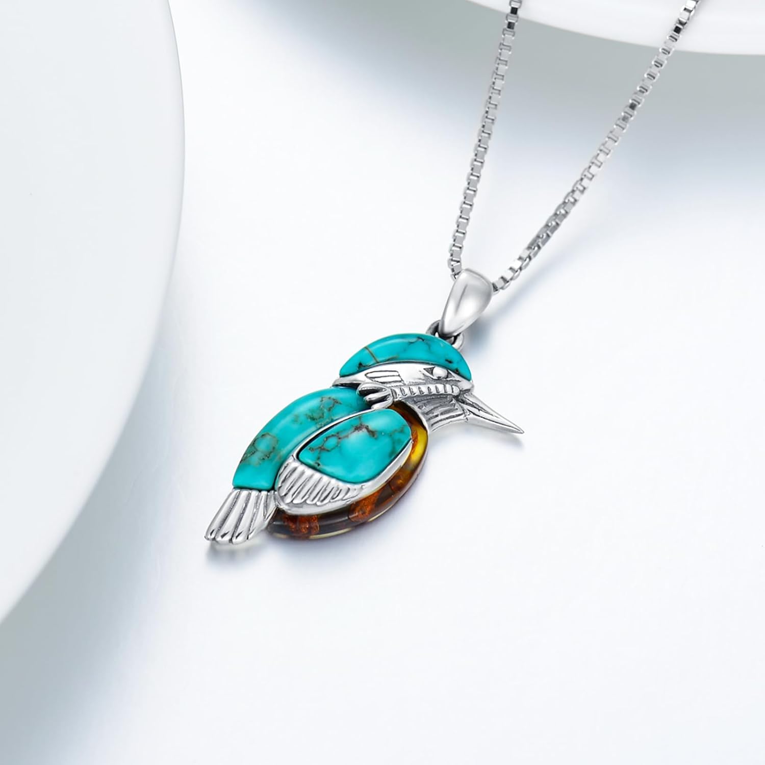 Turquoise with Amber Bird Pendant Necklace